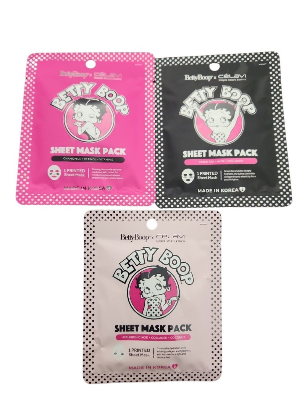 Betty Boop x Celavi Sheet Mask Bundle- 3 packs New